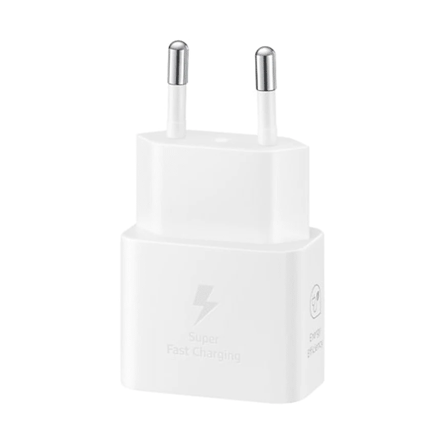 Le Chargeur Samsung Blanc Ultra-Rapide 25W USB-C permet une charge rapide et sécurisée pour tous vos appareils USB-C. Compact et élégant, il combine performance et praticité sans câble encombrant.