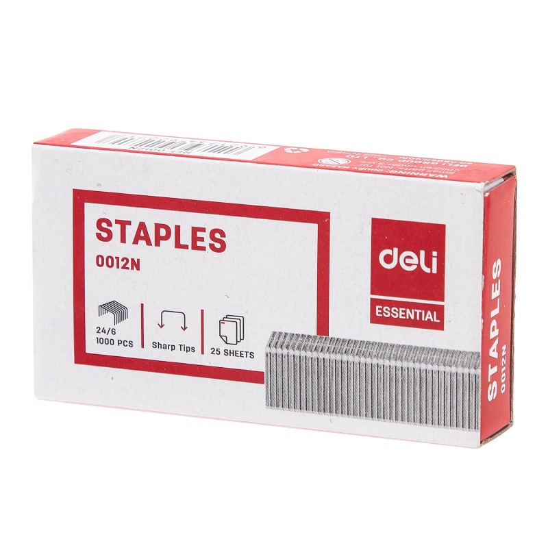 Les agrafes Deli E001N, robustes et fiables, sont idéales pour une utilisation quotidienne au bureau ou à la maison. Boîte de 1000 agrafes compatibles avec la plupart des agrafeuses standard.