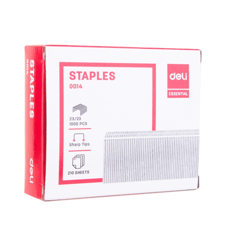Les agrafes Deli E0014, robustes et fiables, sont idéales pour une utilisation quotidienne au bureau ou à la maison. Boîte de 1000 agrafes compatibles avec la plupart des agrafeuses standard.