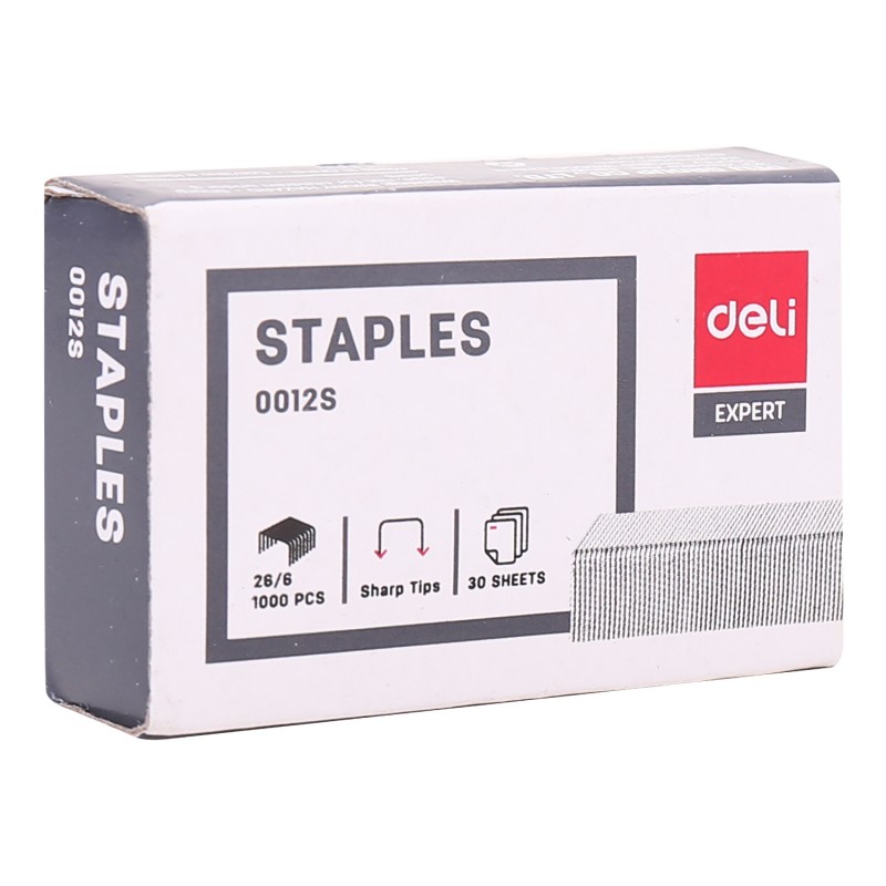 Agrafes Deli E0012S 26/6, conçues pour une performance optimale, compatibles avec les agrafeuses standard.