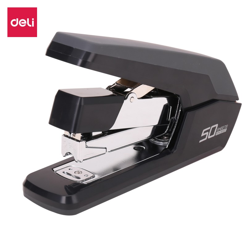 Agrafeuse de bureau Deli E0371 NR de It Delta Com, robuste et élégante, capable d'agrafer jusqu'à 50 feuilles.