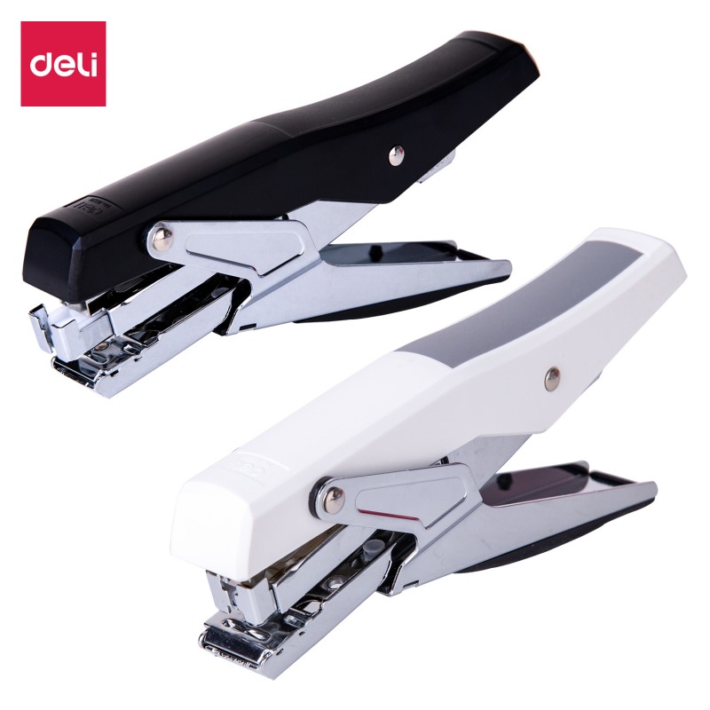 Agrafeuse pince Deli E0329 de It Delta Com, compacte et maniable, idéale pour un agrafage rapide de jusqu'à 20 feuilles.
