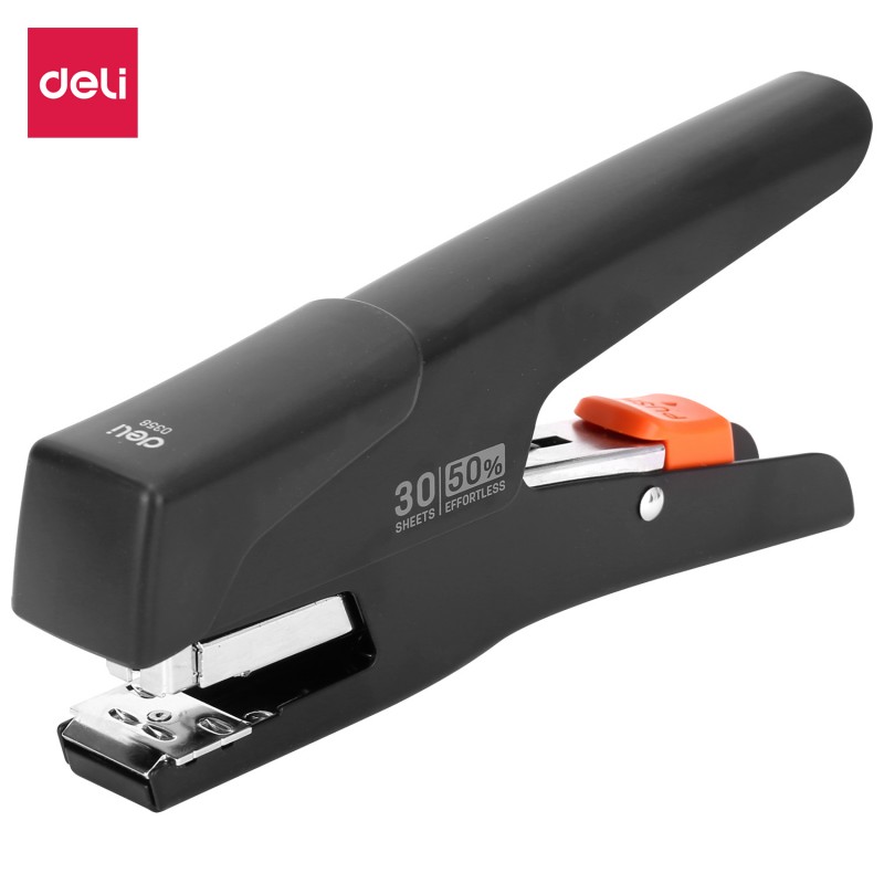 Agrafeuse pince Deli E0358 NR de It Delta Com, robuste et maniable, idéale pour un agrafage précis jusqu'à 25 feuilles.