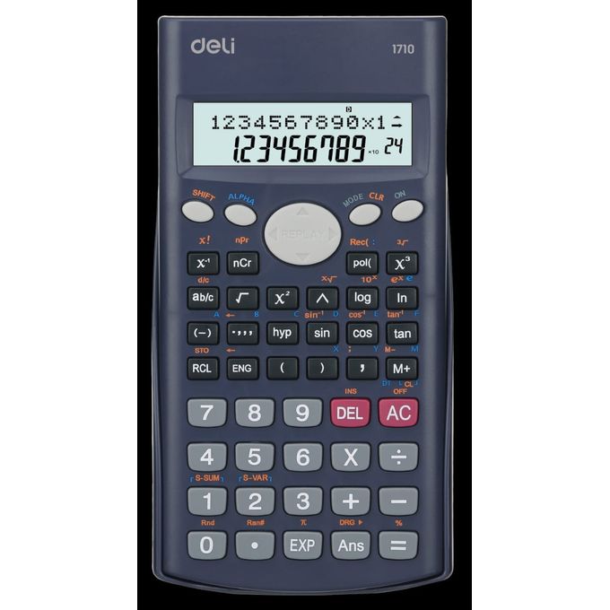 Calculatrice scientifique Deli E1710 VR, de couleur vive, conçue pour les étudiants et les professionnels nécessitant des calculs complexes et précis.
