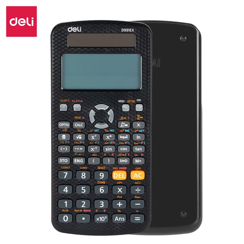 Calculatrice scientifique Deli ED991EX NR, en noir, équipée de fonctions avancées pour des calculs scientifiques et mathématiques précis.