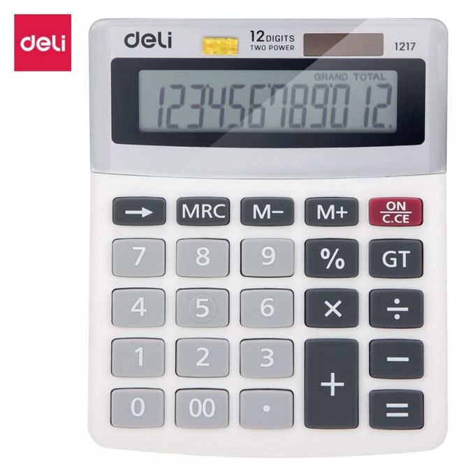 Calculatrice de bureau Deli E1217, robuste et polyvalente, parfaite pour les environnements de travail exigeants.