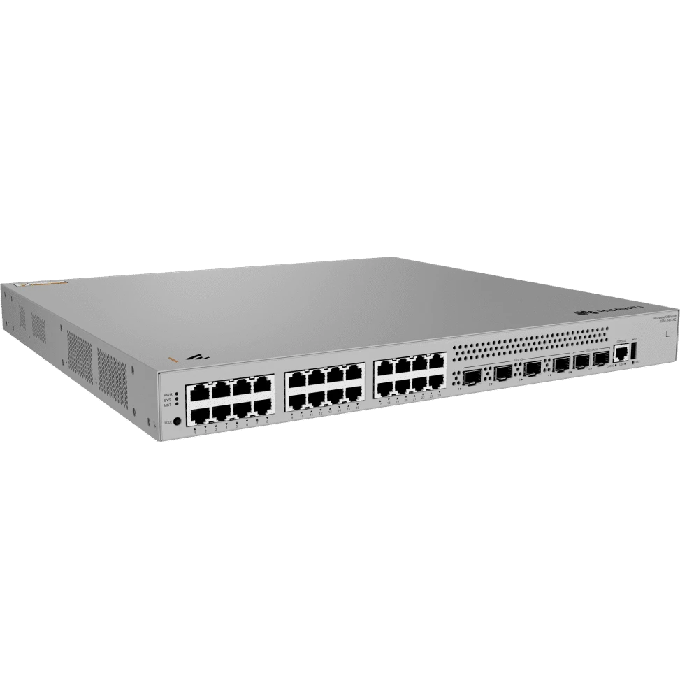 Le Switch Huawei eKitEngine S530-24T4XE est un switch géré Layer 3 doté de 24 ports Ethernet, conçu pour un usage professionnel avec ventilation intelligente, faible encombrement 1U et robustesse pour réseaux d’entreprise exigeants.