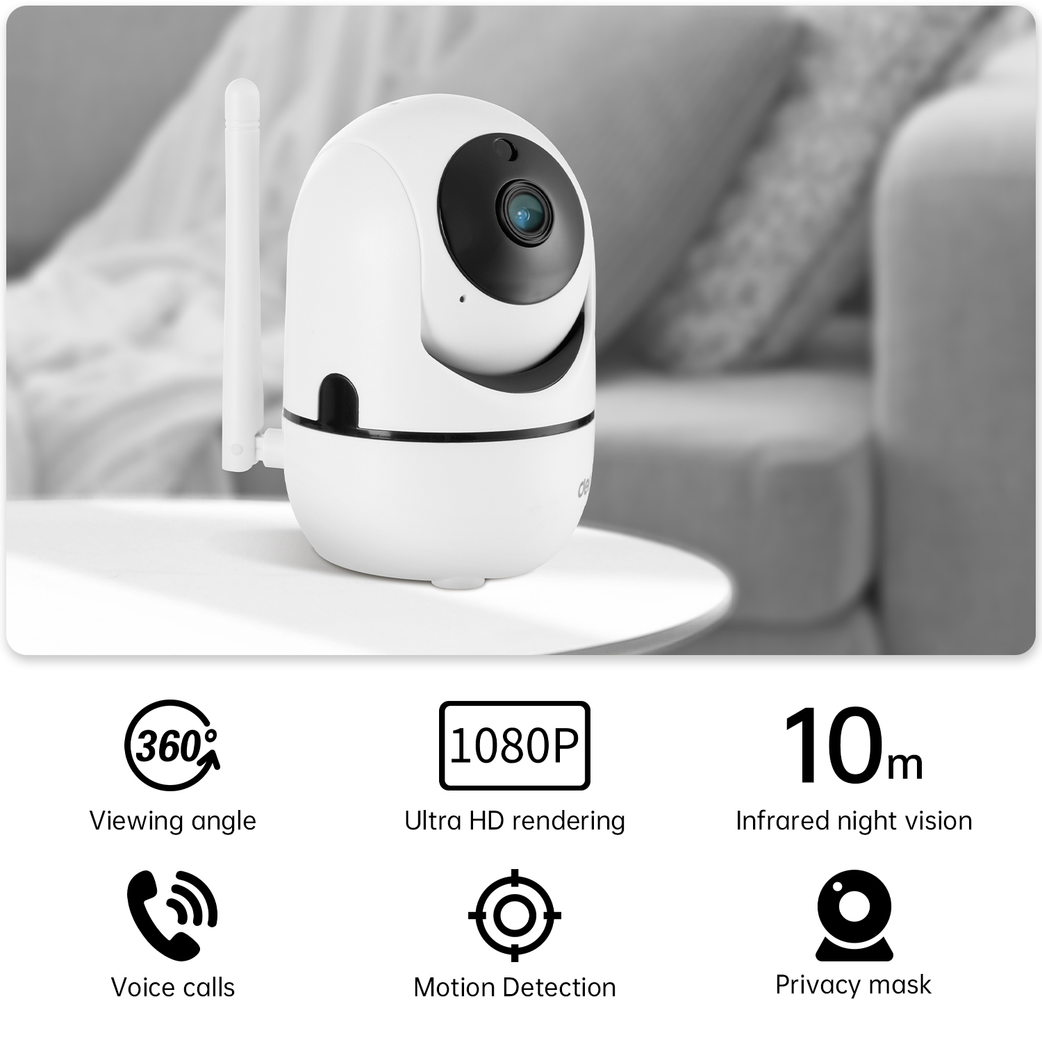 Caméra de sécurité ES104 1080P, offrant une résolution Full HD pour une surveillance claire et précise, idéale pour la sécurité à domicile ou en entreprise.