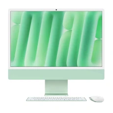 Apple iMac 24 pouces (2025) avec écran Retina 4.5K, puce Apple M4 (CPU 10 cœurs, GPU 10 cœurs), 16 Go de mémoire unifiée et 256 Go SSD. Design élégant en vert avec Magic Keyboard Touch ID et macOS Sonoma.
