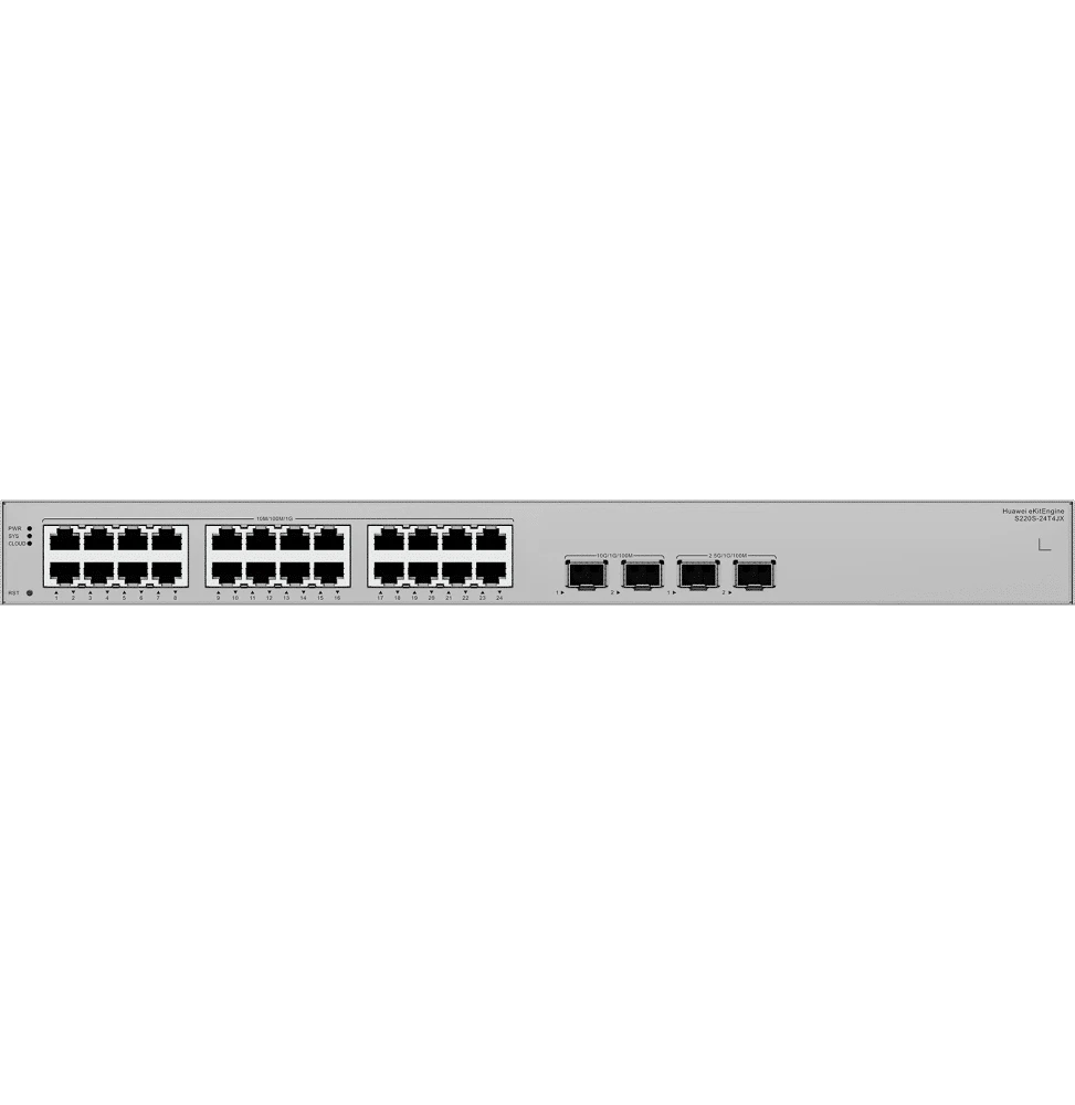 Le Huawei S220S-24T4JX est un switch administrable Layer 2+ silencieux de 24 ports, avec 2 ports 10GE SFP+ et 2 ports 2.5GE SFP, idéal pour PME, écoles et hôtels nécessitant bande passante élevée et gestion simplifiée.