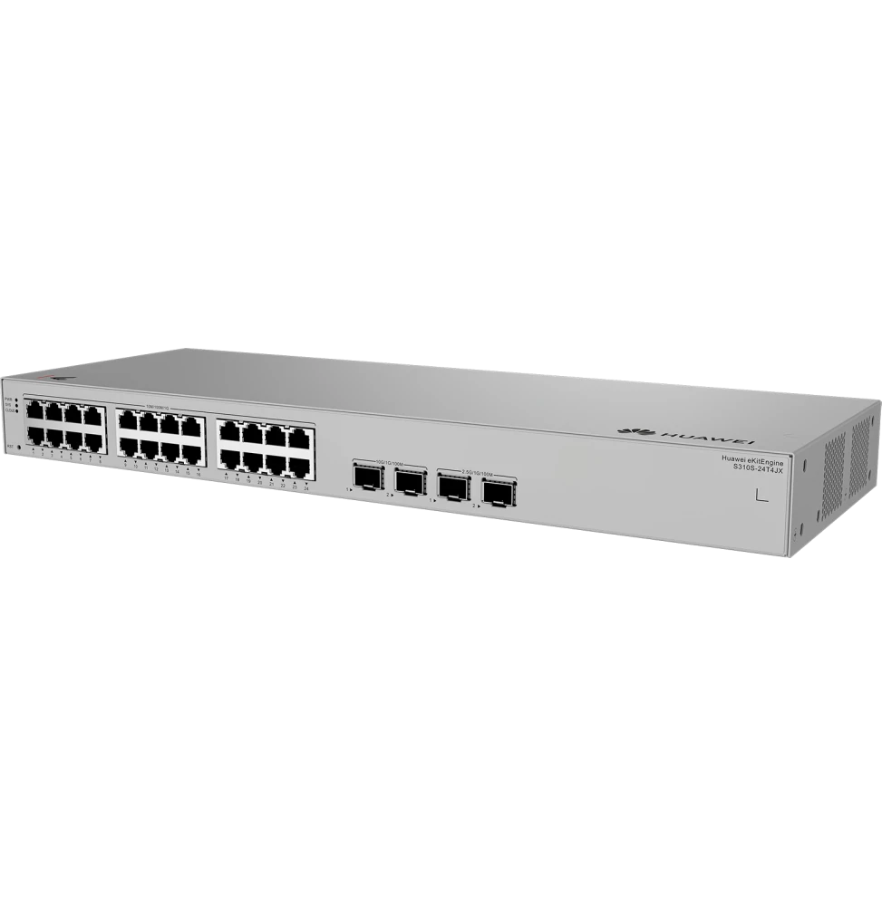 Le Huawei S310S-24T4JX est un switch administrable Layer 2+ de 24 ports, conçu pour offrir performance, fiabilité et faible consommation, idéal pour les petites et moyennes entreprises.