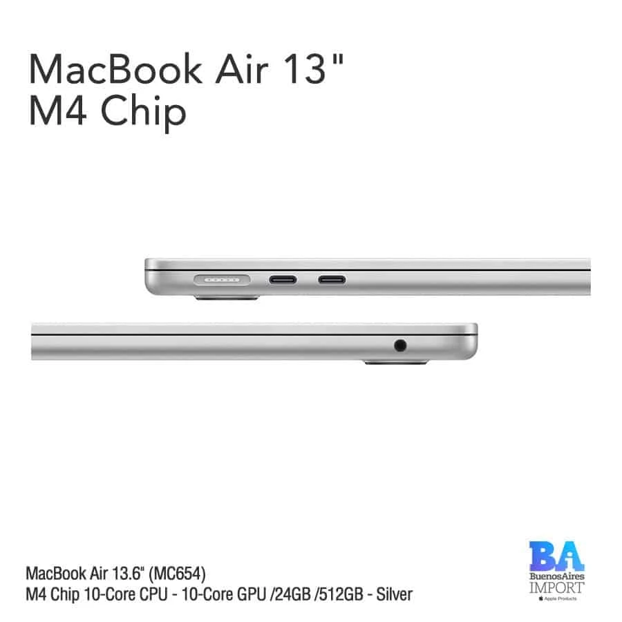Le MacBook Air 13″ Silver intègre la puce Apple M4, un écran Liquid Retina, 24 Go de RAM, 512 Go SSD, un son spatial, et jusqu’à 18 h d’autonomie. Ultra-fin, léger et puissant, il tourne sous macOS Sequoia.
