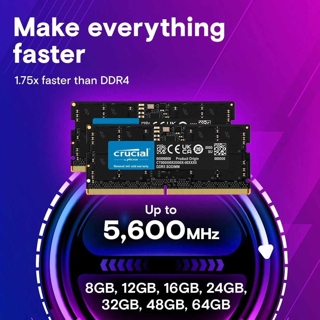 Boostez les performances de votre PC portable avec la RAM Crucial 16 Go DDR5 5600 MHz SO-DIMM, idéale pour le multitâche intensif, les applications professionnelles et les jeux. Compatible avec les plateformes DDR5 nouvelle génération.
