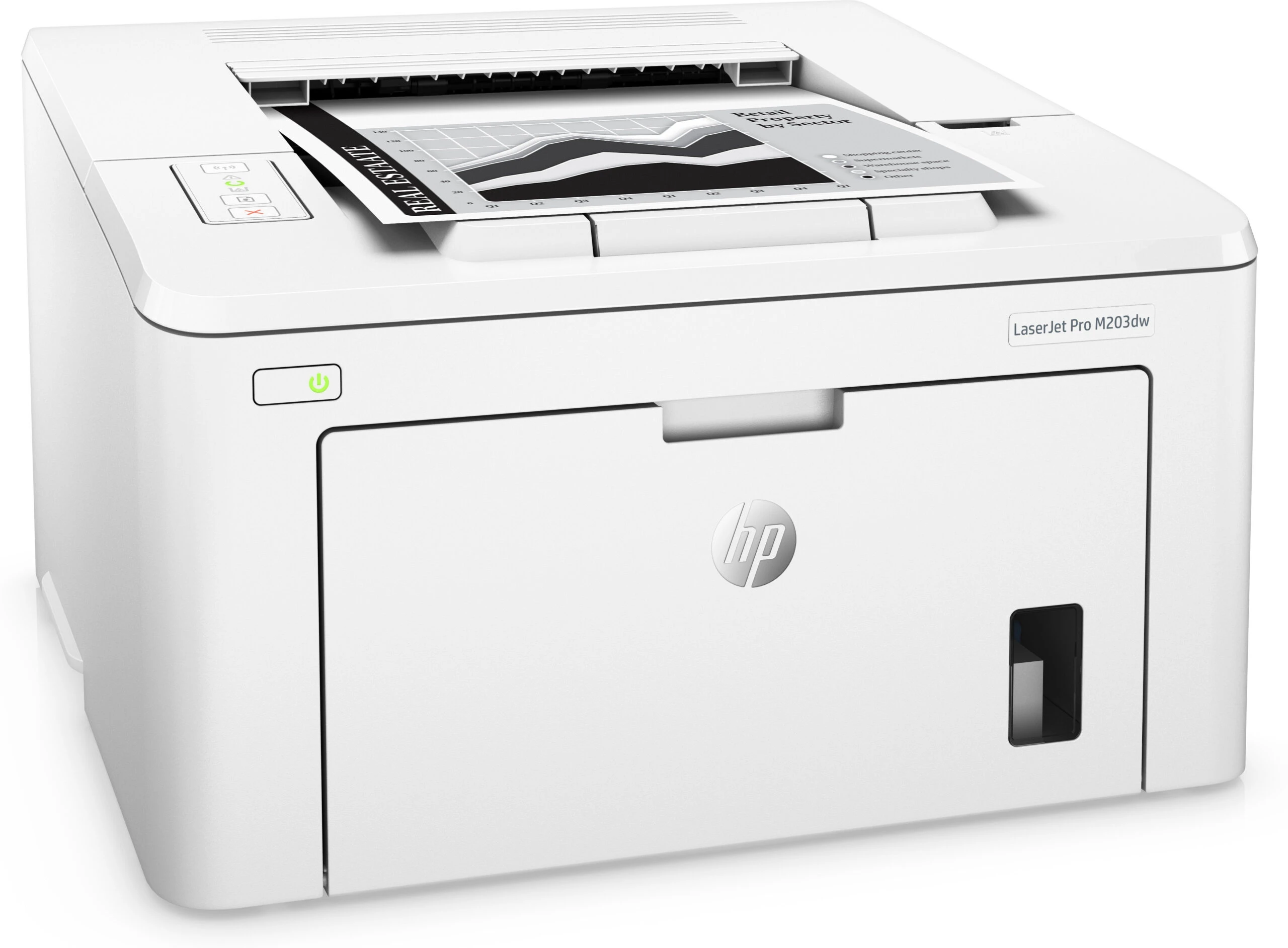 HP LaserJet Pro M203dw : imprimante laser monochrome compacte et rapide avec Wi-Fi, impression recto-verso automatique, connectivité USB/Ethernet et impression mobile. Idéale pour les bureaux et professionnels.