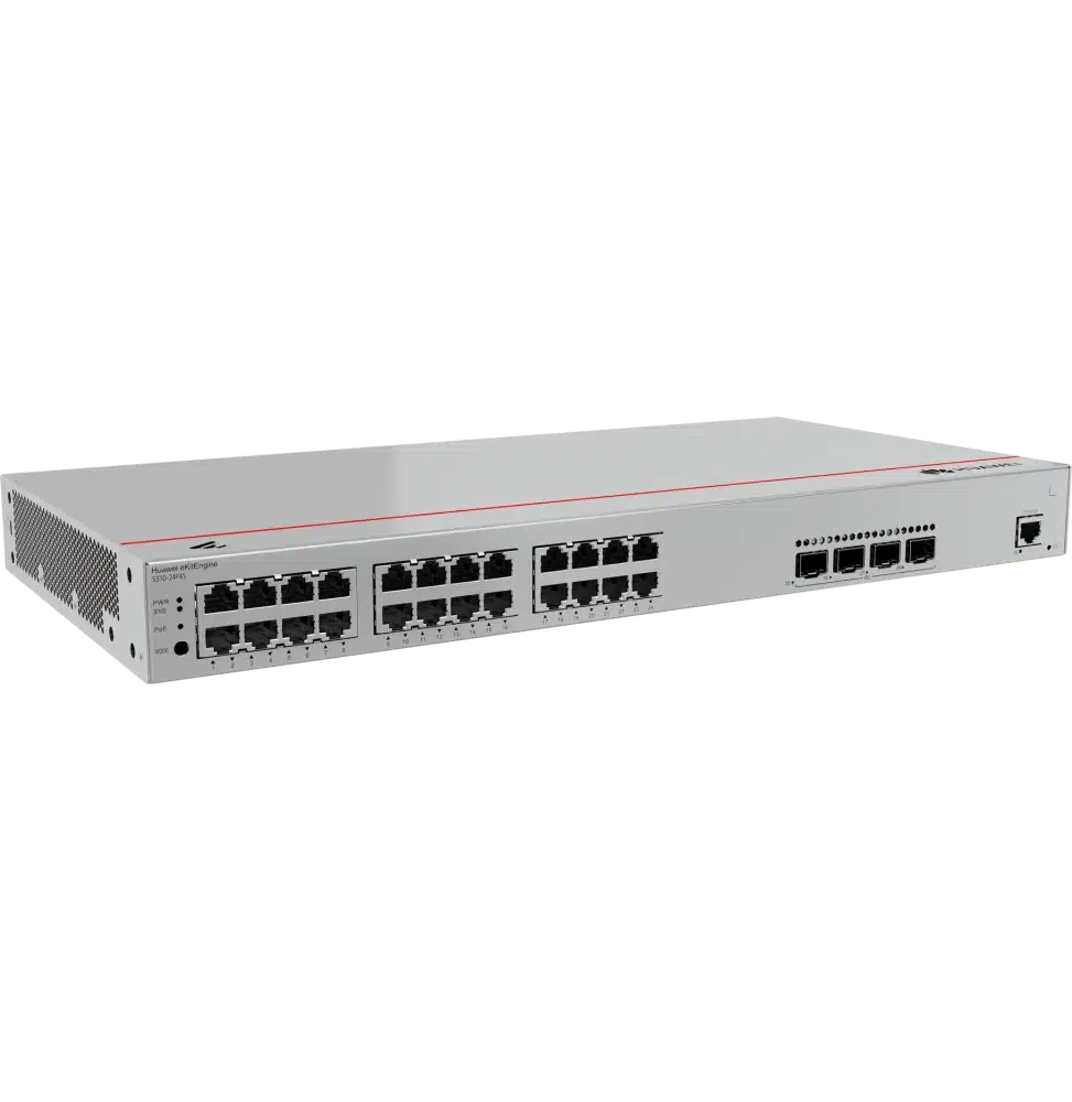 Le Switch Huawei S310-24P4X est un switch administrable Layer 2+ avec 28 ports, dont 24 ports Ethernet PoE+ et 4 ports SFP+ 10GE, idéal pour les réseaux professionnels nécessitant performance, flexibilité et gestion centralisée.