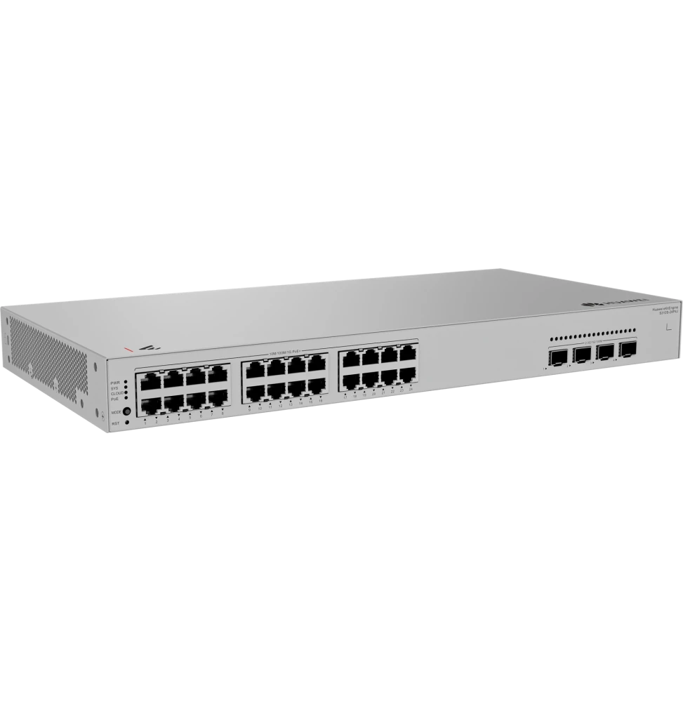 Switch Huawei S310S-24P4J 24 ports géré Layer 2+, format rack 1U, refroidissement passif sans ventilateur, alimentation AC intégrée et châssis métallique robuste, idéal pour les petites et moyennes entreprises.