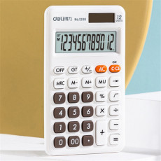 Calculatrice de bureau Deli 1200, dimensions 118x70 mm, disponible en bleu et blanc, conçue pour les professionnels exigeants.