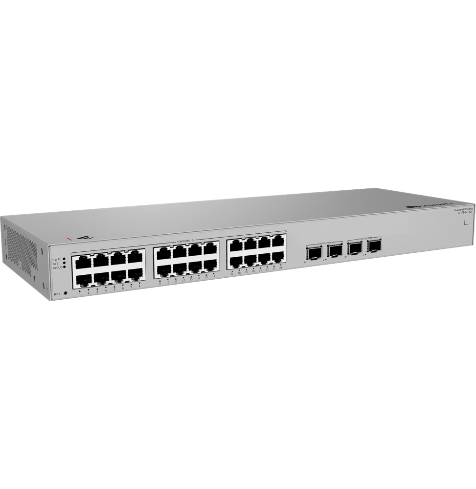 Le Huawei S310S-24T4JX est un switch administrable Layer 2+ de 24 ports, conçu pour offrir performance, fiabilité et faible consommation, idéal pour les petites et moyennes entreprises.